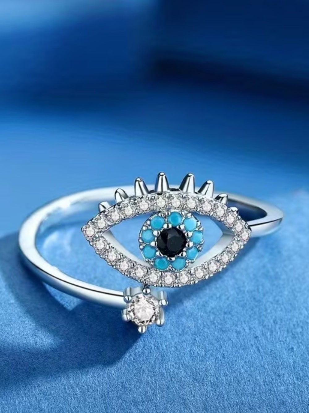 New Fashion Adjustable Silver Evil Eye Ring
